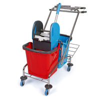 Vozík upratovací kovový 2x25L + doplnky