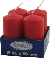 Sviečka valcová 40x80mm červená, 4ks