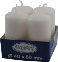 Sviečka valcová 40x80mm, biela, 4ks