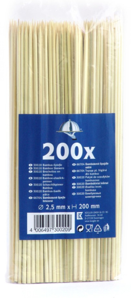 Špajdle bambusové ostré 20cm, 200ks