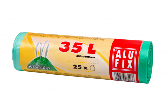 Vrece HDPE zaťahovacie 53x60cm 14mi zelené 35L 25ks