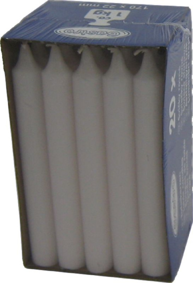 Sviečka rovná 22x170mm biela 20ks