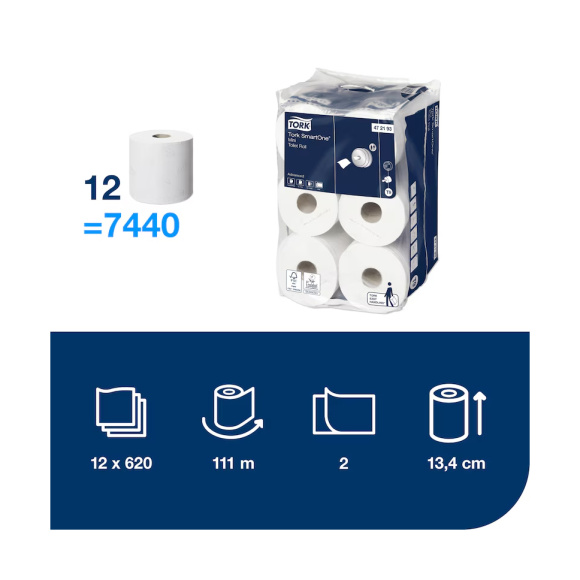 TORK SmartOne mini toaletný papier v kotúči, biely T9, 12 ks
