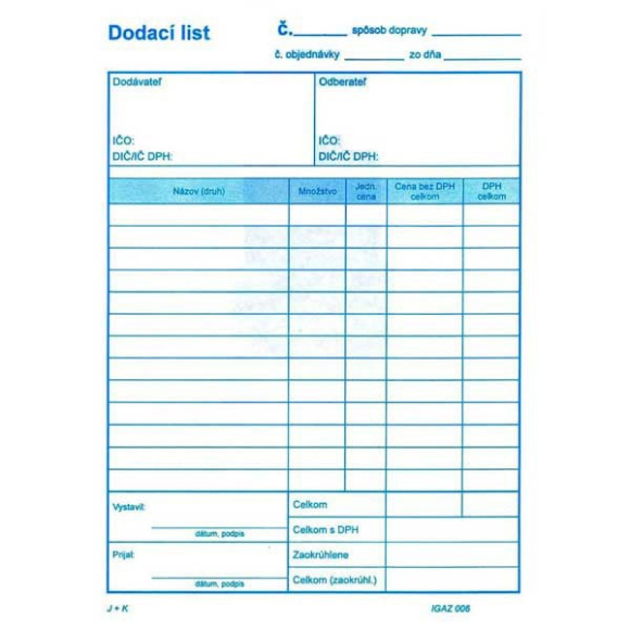 Dodací list A5 100 listov