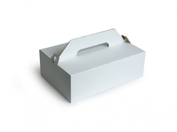 Krabica na zákusky 27x18x8cm s uškom vlnitá lepenka 50ks