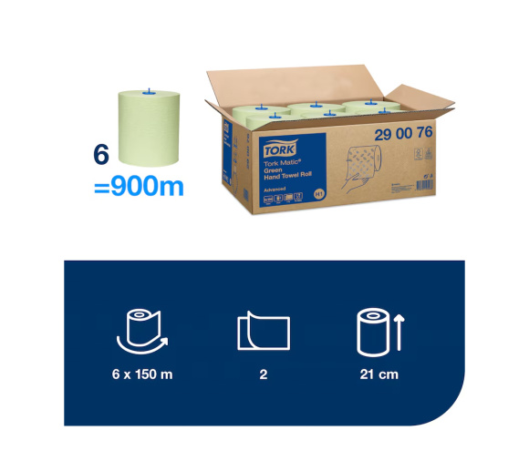 TORK Matic papierové utierky v kotúči, zelené H1, 2vr, 6ks