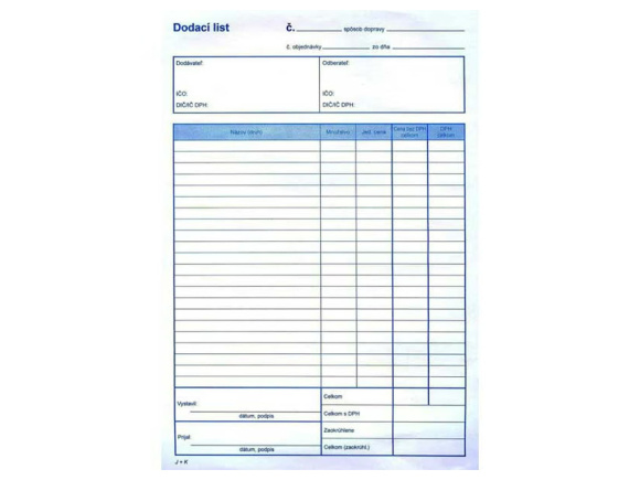 Dodací list A4 s DPH samo prepisovací